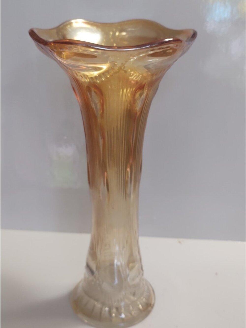 Antique Imperial Marigold Beaded Bullseye Carnival Glass Vase Pressed 10 1/2"